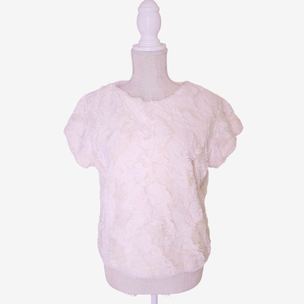 Daisy Fuentes Ivory Faux Fur Short Sleeve Top Blouse Cream White Medium